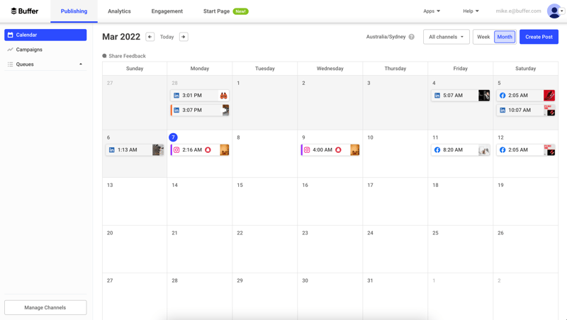 Screenshot of Buffer social posting calendar